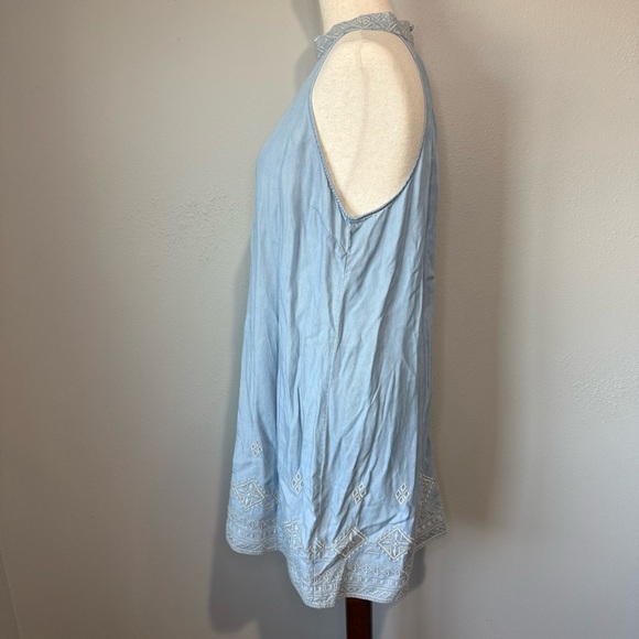 Blu Pepper Light Blue Lyocell Halter Midi Dress Embroidered Boho Resort M - Picture 4 of 8